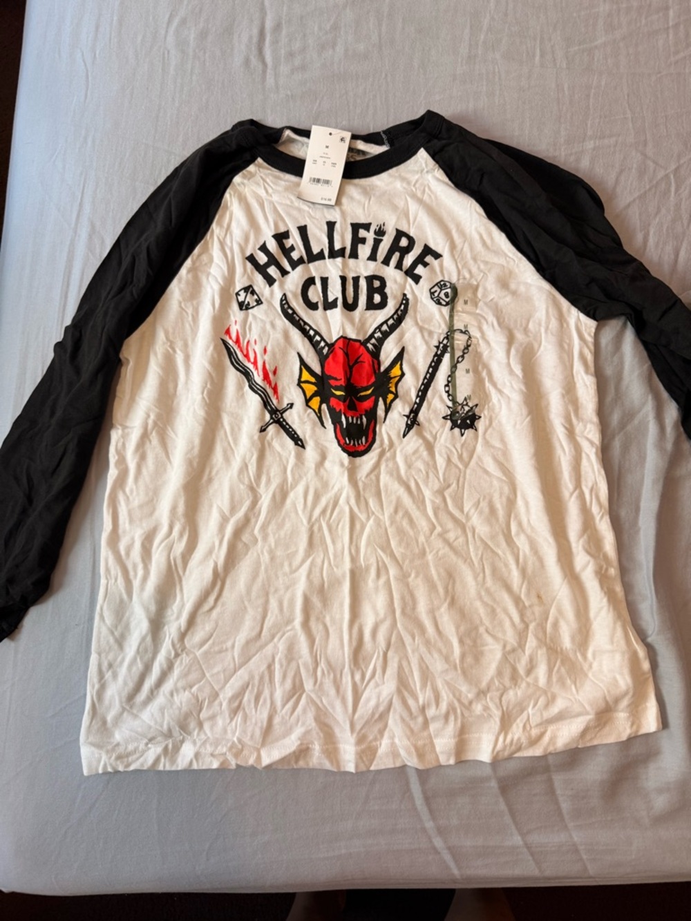 Hellfire Club Raglan Graphic Tee - White & Black